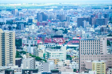 Sendai şehir manzarası (Aer Lookout 'tan) Kleenex Stadyumu Miyagi' ye bakın