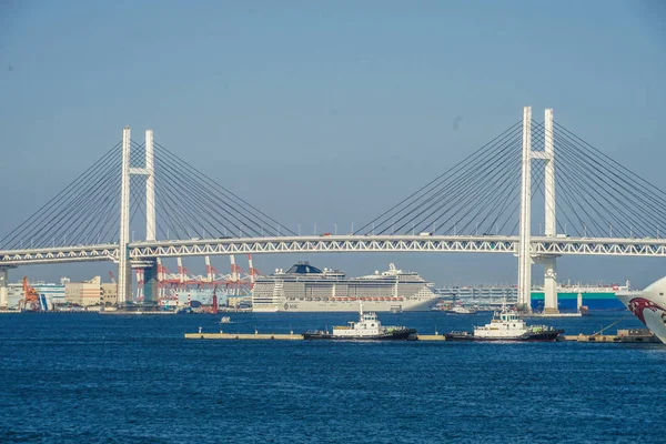 Мост Через Залив Иокогама Роскошный Лайнер — стоковое фото