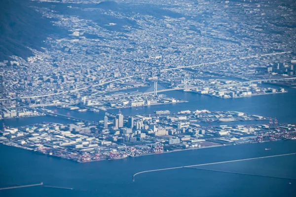 Krajobraz Miasta Kobe Widziany Samolotu — Zdjęcie stockowe