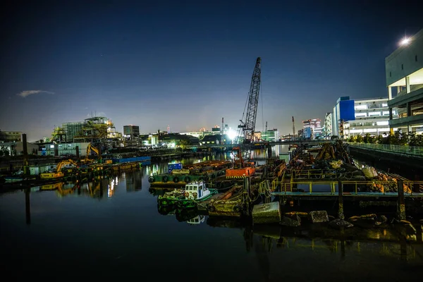 Yokohama Port Ships Und Yokohama Minato Mirai Night View — Stockfoto