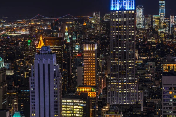 Widok Nocny Śródmieścia Widziany Szczytu Skały Rockefeller Center Observation Deck — Zdjęcie stockowe