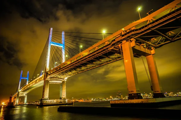 Noc Yokohama Bay Bridge Pochodzi Daikokufuto — Zdjęcie stockowe