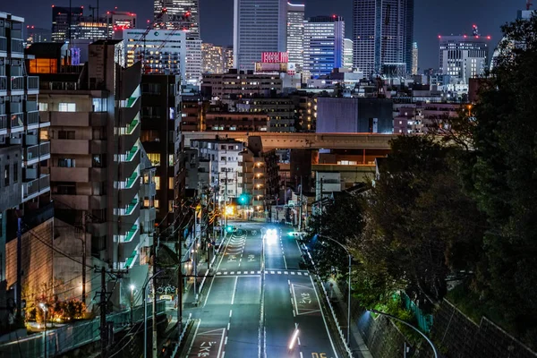 Binalardan Yokohama Minato Mirai Nin Gece Görüşü Trafiği — Stok fotoğraf