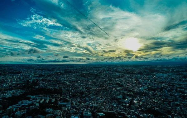 Yokohama Stad Och Solnedgång Sett Utifrån Yokohama Landmark Tower Observation — Stockfoto