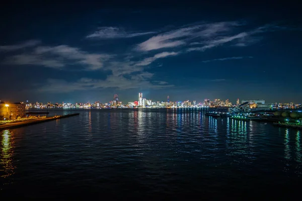 Yokohama Minato Mirai Der Nachtsicht Zum Zeitpunkt Des Gesamten Aufleuchtens — Stockfoto