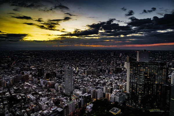 Shinjuku Paisaje Urbano Puesta Sol Visible Desde Observatorio Del Edificio —  Fotos de Stock