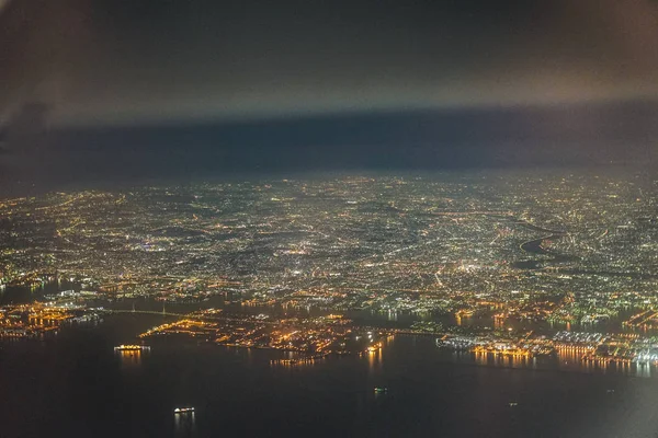 Yokohama Night View Seen Airplane — Stock Photo, Image