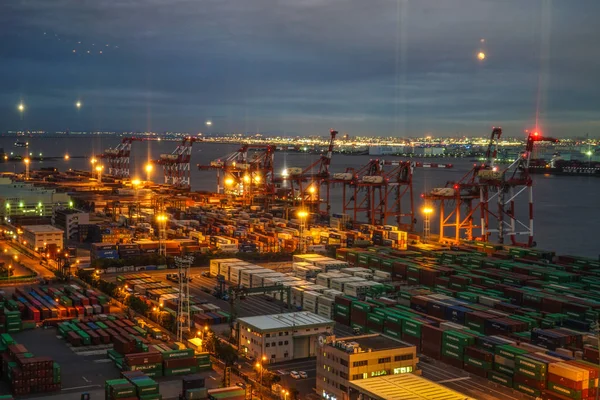 Vista Nocturna Odaiba Tokyo Container Terminal — Foto de Stock