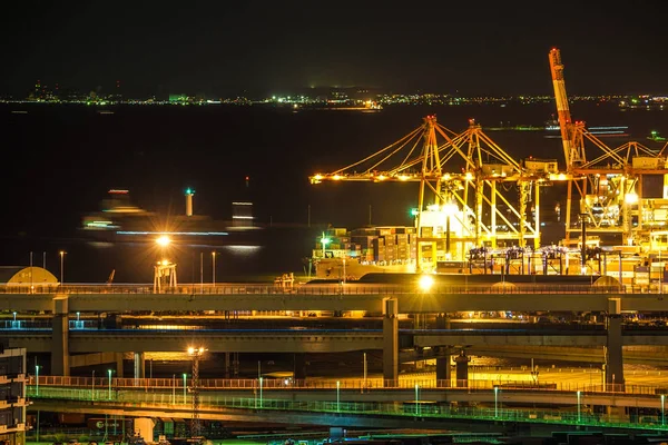 Yokohama Hafen Mit Nachtsicht Und Bayshore Route — Stockfoto