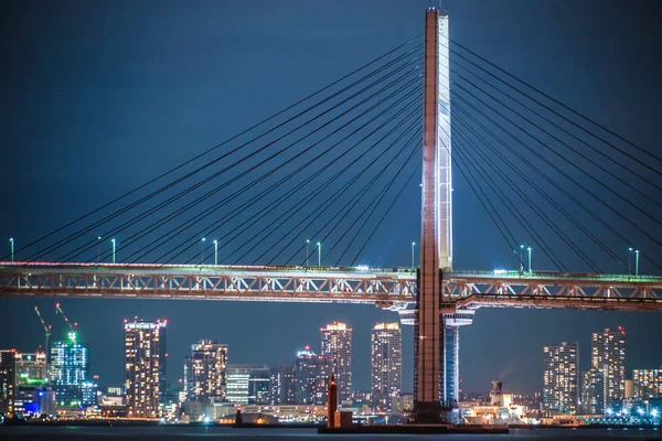 Yokohama Bay Bridge Yokohama Minato Mirai Visão Noturna — Fotografia de Stock