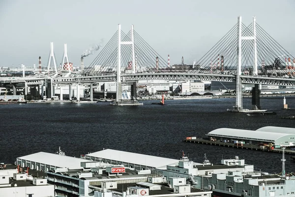 Paesaggio Urbano Yokohama Visibile Dalla Torre Marina Monocromatico — Foto Stock