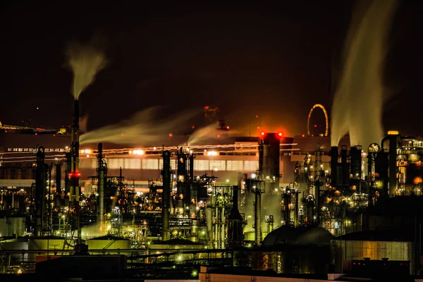 Vista Notturna Della Zona Industriale Keihin Visibile Dal Kawasaki Marien — Foto Stock