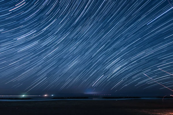 100 Minutes Star Trajectory Sendai Arahama Coast — Stock Photo, Image