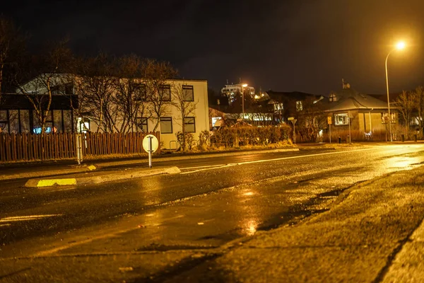 Izland Reykjavik Városkép Éjszakai Nézet — Stock Fotó