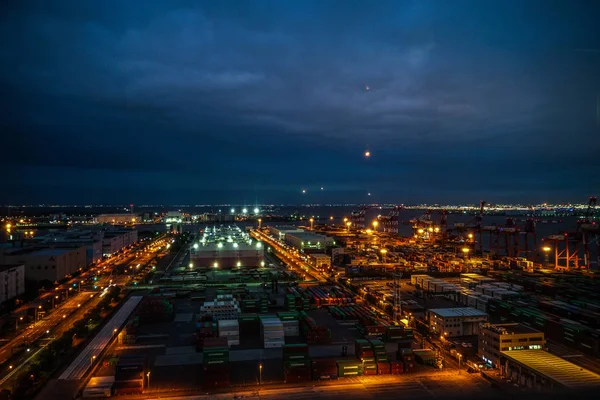 Éjszakai Kilátás Odaiba Tokiói Konténerterminál — Stock Fotó