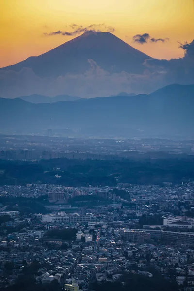 Crepúsculo Monte Fuji Que Visível Partir Yokohama Landmark Tower — Fotografia de Stock