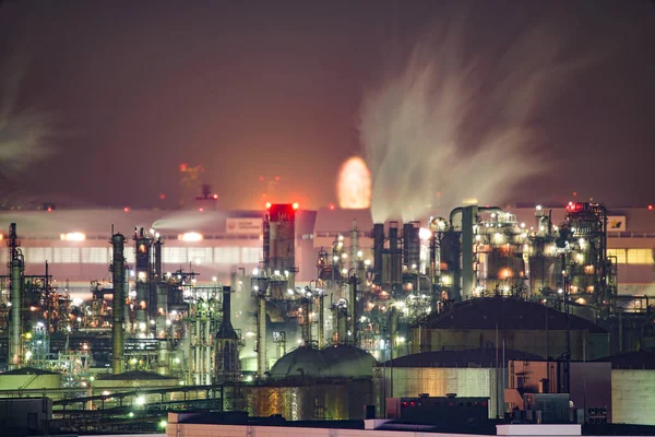 Vista Notturna Della Zona Industriale Keihin Visibile Dal Kawasaki Marien — Foto Stock