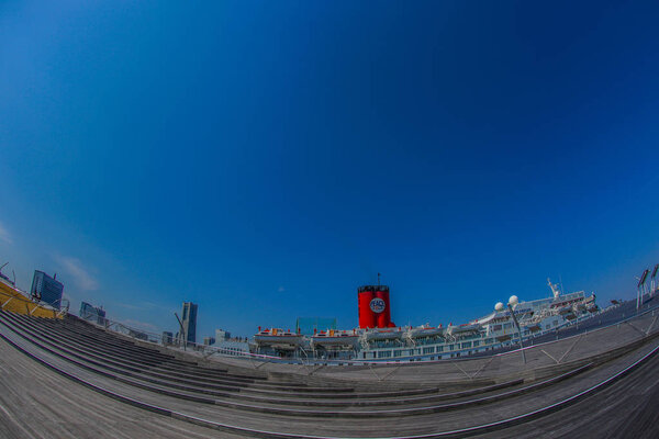 Luxury cruise ship that docked at the Port of Yokohama (Peace Boat)