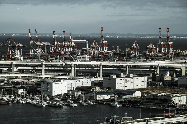 Yokohama Townscape Ορατό Από Marine Tower Μονόχρωμο — Φωτογραφία Αρχείου