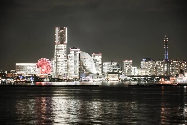 Gece Görüşünden Yokohama Minato Mirai Tüm Işığın Yandığı Zaman — Stok fotoğraf
