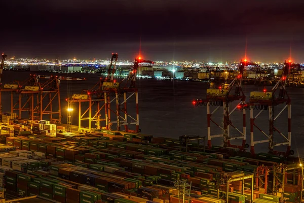 Vista Nocturna Odaiba Tokyo Container Terminal — Foto de Stock