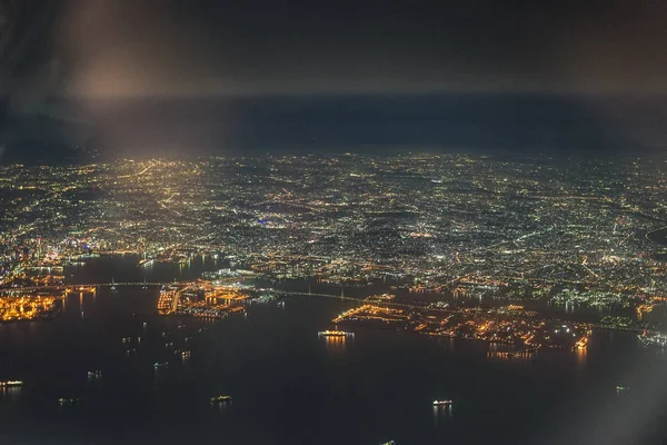 Yokohama Vista Noturna Como Visto Avião — Fotografia de Stock