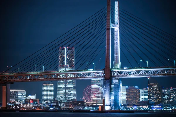Мост Заливе Йокогама Минато Мирай Ночного Вида — стоковое фото