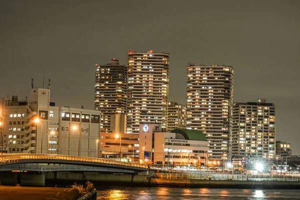 Yokohama Minato Mirai Της Νυχτερινής Προβολής — Φωτογραφία Αρχείου