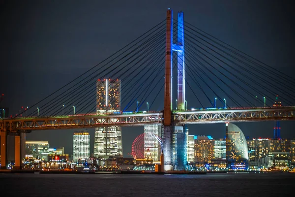 Yokohama Bay Bridge Yokohama Minato Mirai Visão Noturna — Fotografia de Stock