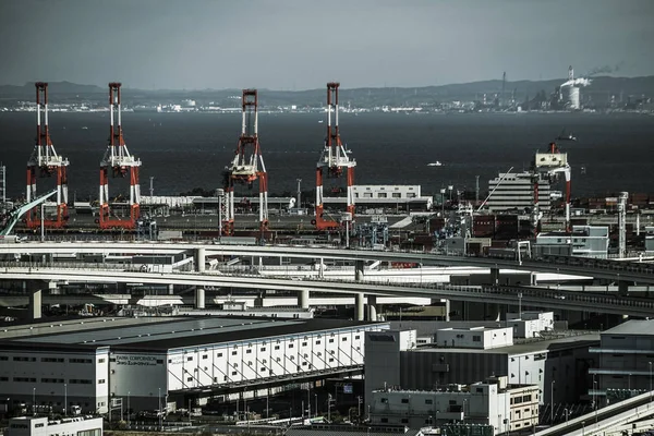 Yokohama Townscape Ορατό Από Marine Tower Μονόχρωμο — Φωτογραφία Αρχείου