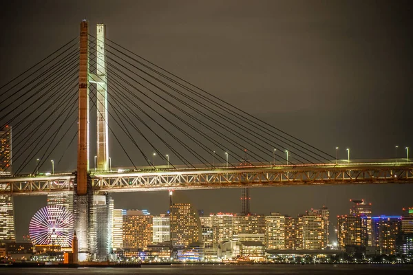 Yokohama Bay Bridge Yokohama Minato Mirai Visão Noturna — Fotografia de Stock