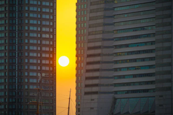横滨市和日落场景 — 图库照片