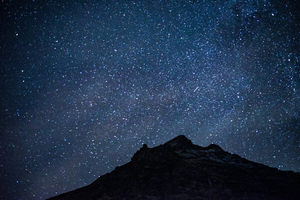 Snow-covered mountains of the starry sky and Iceland