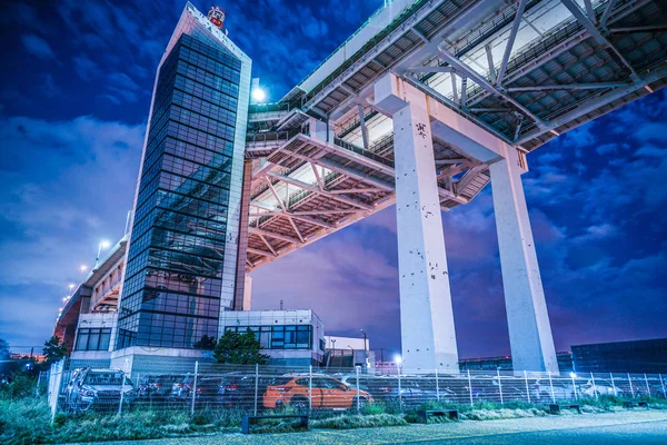 Nacht Van Yokohama Bay Bridge Genomen Van Daikokufuto — Stockfoto