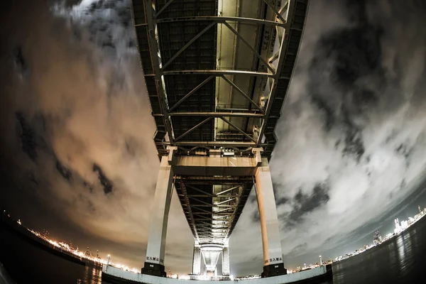 Ночь Мосту Заливе Йокогама Взято Даокуфуто — стоковое фото