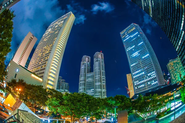 Tokyo Shinjuku Skyskrapor Nattutsikt — Stockfoto