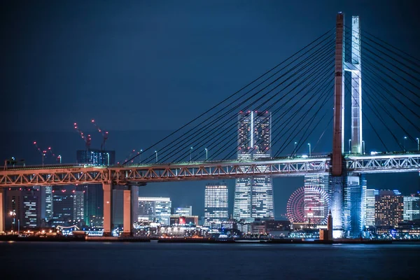 Puente Bahía Yokohama Yokohama Minato Mirai Vista Nocturna —  Fotos de Stock