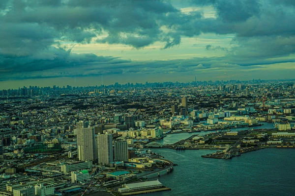 Ciudad Yokohama Puesta Sol Vistas Desde Cubierta Observación Torre Yokohama —  Fotos de Stock