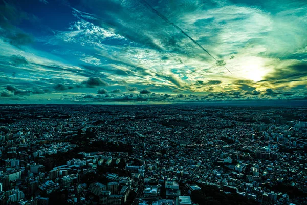 Yokohama Miasto Zachód Słońca Widziany Yokohama Landmark Tower Observation Deck — Zdjęcie stockowe