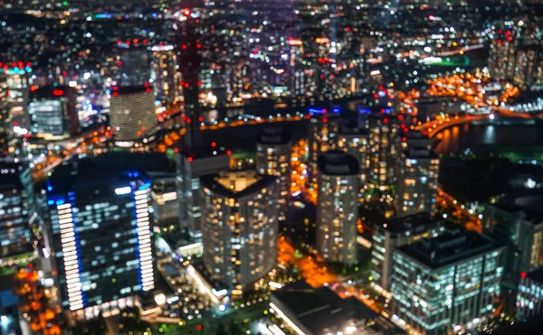 Vista Nocturna Yokohama Vista Desde Torre Yokohama Borrosa Poco Menos —  Fotos de Stock