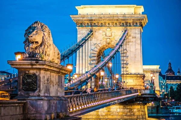 Szechenyi Chain Bridge Night View Budapest Hungary — Stock Photo, Image