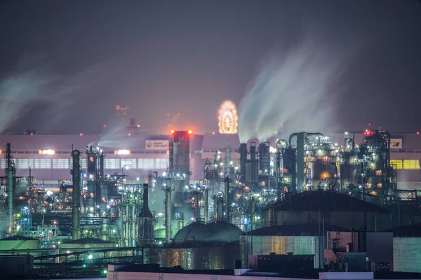 Vista Noturna Zona Industrial Keihin Que Visível Partir Kawasaki Marien — Fotografia de Stock