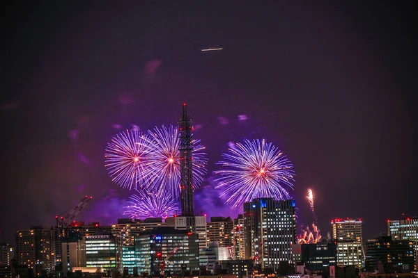 Yokohama Skyline Fireworks Minato Mirai Smart Festival — Stock Photo, Image