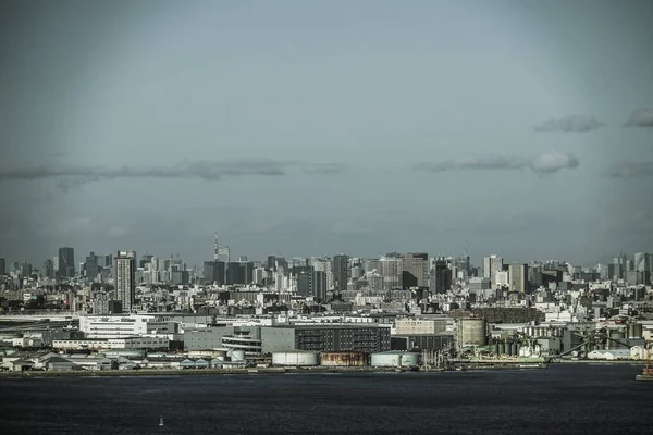 Paysage Urbain Yokohama Visible Depuis Tour Marine Monochrome — Photo