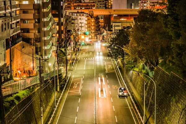 Nachtansicht Und Verkehr Von Yokohama Minato Mirai Von Gebäuden — Stockfoto