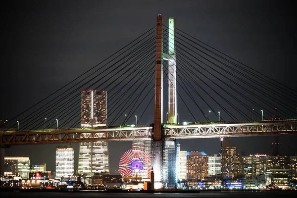 Yokohama Bay Bridge Och Yokohama Minato Mirai Med Utsikt Över — Stockfoto