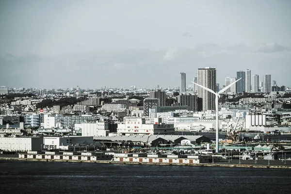 Yokohama Townscape Visible Marine Tower Monochrome — ストック写真