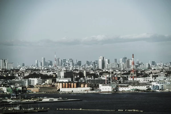 Yokohama Paisagem Cidade Visível Partir Torre Marinha Monocromático — Fotografia de Stock