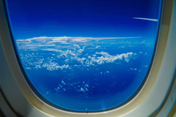 Nubes Cielo Visibles Desde Ventana Avión — Foto de Stock