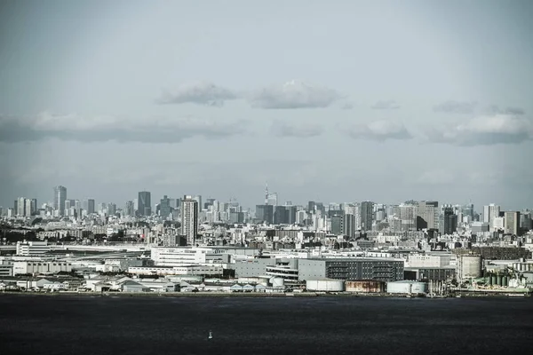 Yokohama Paisagem Cidade Visível Partir Torre Marinha Monocromático — Fotografia de Stock